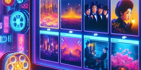 A modern digital platform for Japanese adult films, featuring a vibrant interface and enticing cityscape backdrop.